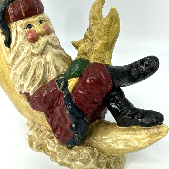 Vintage 1994 Ila Lefever Enesco Santa Resting on the Moon Holding Star Folk Art - Picture 8 of 15